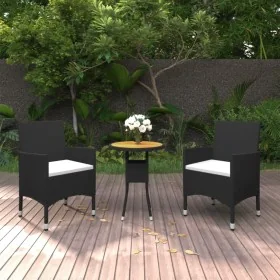 Set de bistró jardín 3 pzas ratán sintético madera maciza negro de , Conjuntos de jardín - Ref: Foro24-3095907, Precio: 190,0...