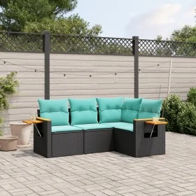 Set de sofás de jardín 4 pzas con cojines ratán sintético negro by , Garden sets - Ref: Foro24-3226771, Price: 359,85 €, Disc...