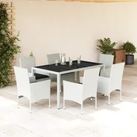 Set comedor jardín 7 pzas cojines ratán sintético vidrio blanco by , Garden sets - Ref: Foro24-3278582, Price: 554,62 €, Disc...