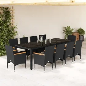 Set comedor jardín 11 pzas cojines ratán sintético vidrio negro de , Conjuntos de jardín - Ref: Foro24-3278734, Precio: 923,0...