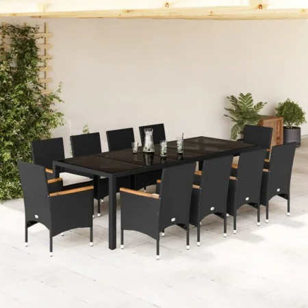 Set comedor jardín 11 pzas cojines ratán sintético vidrio negro de , Conjuntos de jardín - Ref: Foro24-3278734, Precio: 890,6...