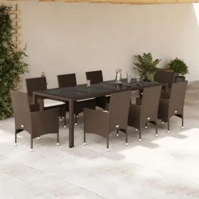 Set comedor jardín 9 pzas cojines ratán sintético vidrio marrón by , Garden sets - Ref: Foro24-3278589, Price: 730,69 €, Disc...