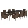 Set comedor jardín 9 pzas cojines ratán sintético vidrio marrón by , Garden sets - Ref: Foro24-3278589, Price: 731,45 €, Disc...