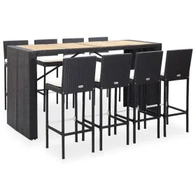 Mesa y sillas bar jardín 9 pzas ratán sintético y madera negro von , Gartensets - Ref: Foro24-49566, Preis: 704,26 €, Rabatt: %