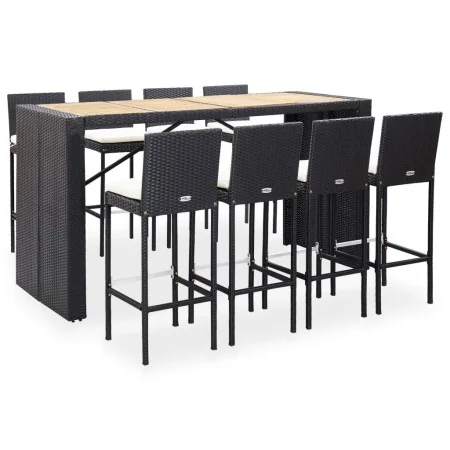 Mesa y sillas bar jardín 9 pzas ratán sintético y madera negro by , Garden sets - Ref: Foro24-49566, Price: 704,26 €, Discoun...