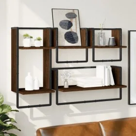Estantes pared con barras 4 pzas madera ingeniería marrón roble von , Regale und Regale - Ref: Foro24-836312, Preis: 42,73 €,...