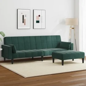Sofá cama de 2 plazas con taburete terciopelo verde oscuro by , Sofas - Ref: Foro24-3258135, Price: 334,36 €, Discount: %
