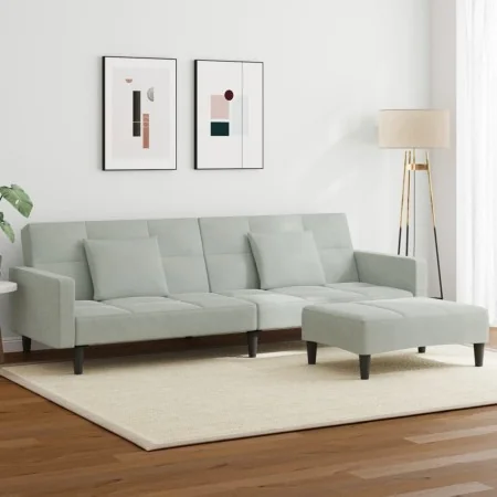 Sofá cama de 2 plazas con taburete terciopelo gris claro by , Sofas - Ref: Foro24-3258116, Price: 335,65 €, Discount: %
