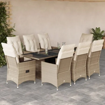 Set comedor de jardín 9 pzas con cojines ratán sintético beige by , Garden sets - Ref: Foro24-3276809, Price: 1,00 €, Discoun...