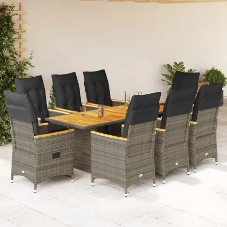 Set comedor jardín 9 pzas y cojines ratán sintético gris by , Garden sets - Ref: Foro24-3276854, Price: 1,00 €, Discount: %