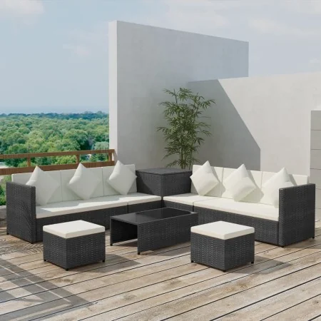 Set de sofás de jardín 8 piezas y cojines ratán sintético negro by , Garden sets - Ref: Foro24-42995, Price: 741,43 €, Discou...