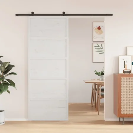 Puerta de granero madera maciza pino blanca 80x208 cm by , Doors - Ref: Foro24-850636, Price: 117,02 €, Discount: %