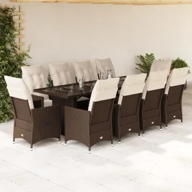 Set de mesa y sillas de jardín 11 pzs y cojines ratán PE marrón by , Garden sets - Ref: Foro24-3277245, Price: 1,00 €, Discou...