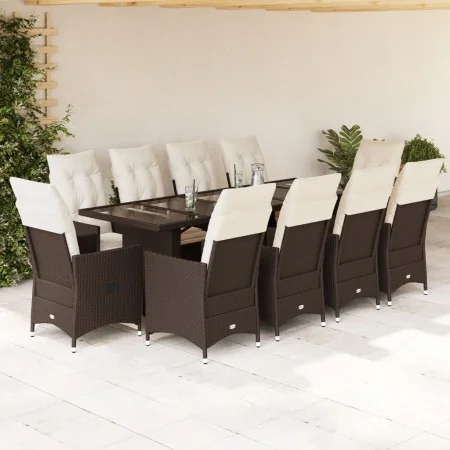 Set de mesa y sillas de jardín 11 pzs y cojines ratán PE marrón von , Gartensets - Ref: Foro24-3277264, Preis: 1,00 €, Rabatt: %
