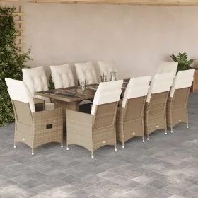Set de mesa y sillas de jardín 11 pzas y cojines ratán PE beige by , Garden sets - Ref: Foro24-3277247, Price: 1,00 €, Discou...