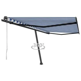 Toldo de pie automático azul y blanco 450x350 cm by , Awnings - Ref: Foro24-3069846, Price: 606,97 €, Discount: %