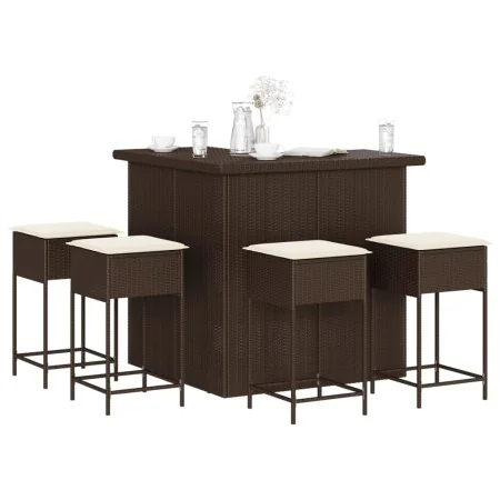 Juego de bar de jardín de 5 pzas con cojines ratán PE marrón by , Garden sets - Ref: Foro24-3261501, Price: 363,58 €, Discoun...