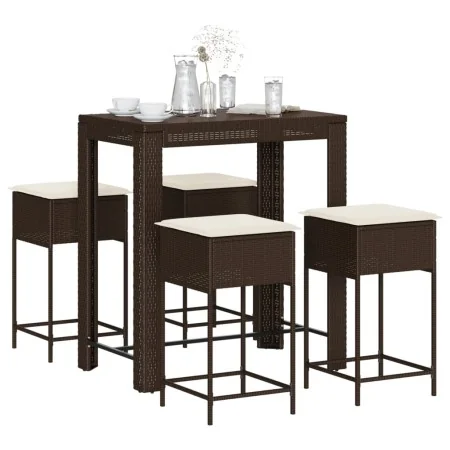 Juego de bar de jardín de 5 piezas con cojines ratán PE marrón von , Gartensets - Ref: Foro24-3261452, Preis: 302,45 €, Rabat...