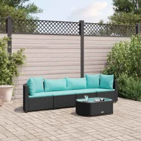 Set de muebles de jardín 5 pzas y cojines ratán sintético negro by , Garden sets - Ref: Foro24-3308372, Price: 349,28 €, Disc...