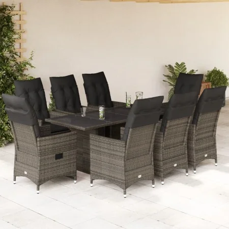 Set comedor jardín 9 pzas y cojines ratán sintético gris by , Garden sets - Ref: Foro24-3276746, Price: 1,00 €, Discount: %