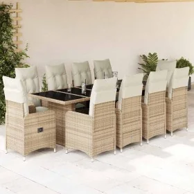 Set de mesa y sillas de jardín 11 pzas y cojines ratán PE beige von , Gartensets - Ref: Foro24-3277287, Preis: 1,00 €, Rabatt: %