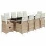 Set de mesa y sillas de jardín 11 pzas y cojines ratán PE beige | Tu tienda online para hogar, jardín y más Foro24.es