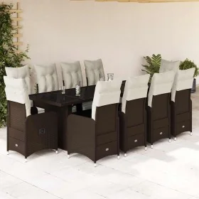 Set de mesa y sillas de jardín 11 pzs y cojines ratán PE marrón by , Garden sets - Ref: Foro24-3277298, Price: 1,00 €, Discou...
