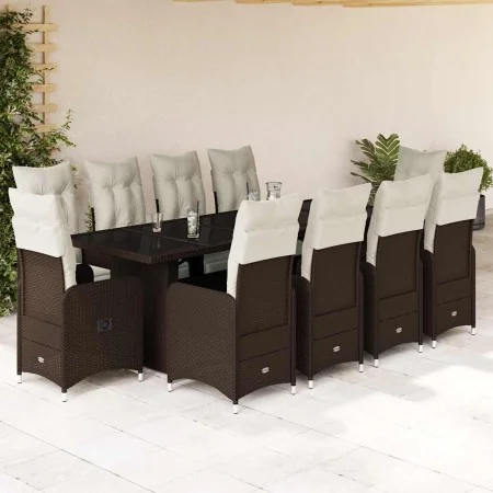 Set de mesa y sillas de jardín 11 pzs y cojines ratán PE marrón by , Garden sets - Ref: Foro24-3277298, Price: 1,00 €, Discou...
