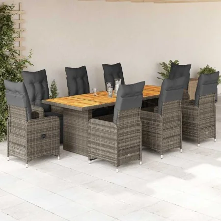 Mesita y sillas jardín 9 piezas y cojines ratán sintético gris by , Garden sets - Ref: Foro24-3277293, Price: 1,00 €, Discoun...