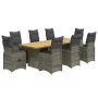 Mesita y sillas jardín 9 piezas y cojines ratán sintético gris by , Garden sets - Ref: Foro24-3277293, Price: 1,00 €, Discoun...