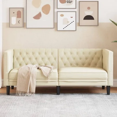 Sofá Chesterfield de 2 plazas cuero artificial blanco crema by , Sofas - Ref: Foro24-372660, Price: 276,84 €, Discount: %