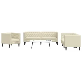 Juego de sofás Chesterfield 3 piezas cuero sintético crema von , Sofas - Ref: Foro24-3209268, Preis: 716,15 €, Rabatt: %