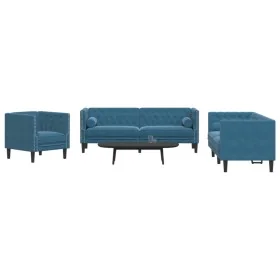 Set de sofás Chesterfield con cojines 3 piezas terciopelo azul von , Sofas - Ref: Foro24-3209289, Preis: 911,48 €, Rabatt: %