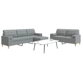 Juego de sofás 3 pzas con reposapiés y cojines tela gris claro von , Sofas - Ref: Foro24-3278343, Preis: 547,36 €, Rabatt: %