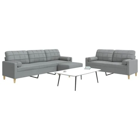 Juego de sofás 3 pzas con reposapiés y cojines tela gris claro von , Sofas - Ref: Foro24-3278343, Preis: 547,36 €, Rabatt: %
