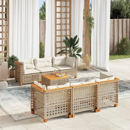 Set sofás de jardín 7 piezas y cojines ratán sintético beige von , Gartensets - Ref: Foro24-3261742, Preis: 592,45 €, Rabatt: %