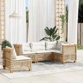 Set of garden sofas with cushions 5 pcs synthetic rattan beige by , Garden sets - Ref: Foro24-3261838, Price: 443,01 €, Disco...