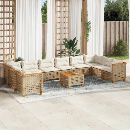 Set de sofás de jardín 11pzas con cojines ratán sintético beige by , Garden sets - Ref: Foro24-3262030, Price: 917,68 €, Disc...