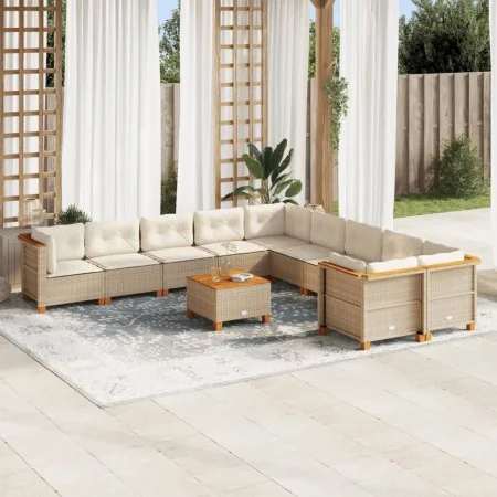 Set de sofás de jardín 11pzas con cojines ratán sintético beige by , Garden sets - Ref: Foro24-3262051, Price: 834,83 €, Disc...
