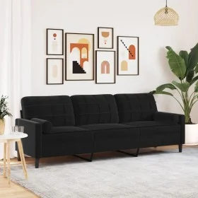 Sofá de 3 plazas con cojines terciopelo negro 210 cm by , Sofas - Ref: Foro24-3278244, Price: 311,91 €, Discount: %