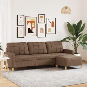 Sofá de 3 plazas con taburete de tela marrón 210 cm by , Sofas - Ref: Foro24-3278252, Price: 359,03 €, Discount: %