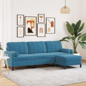 Sofá de 3 plazas con taburete de terciopelo azul 210 cm von , Sofas - Ref: Foro24-3278286, Preis: 370,04 €, Rabatt: %