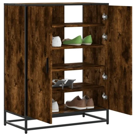 Zapatero de madera y metal roble ahumado 75x38x97,5 cm by , Shoe racks and shoe organizers - Ref: Foro24-3300867, Price: 111,...