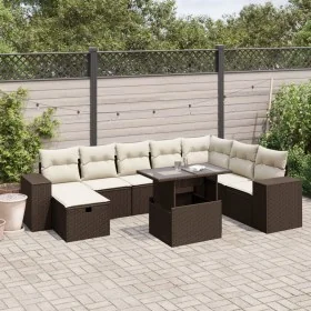 Set de sofás de jardín 9 pzas y cojines ratán sintético marrón by , Garden sets - Ref: Foro24-3275353, Price: 638,96 €, Disco...