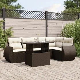 Set sofás de jardín 6 piezas y cojines ratán sintético marrón by , Garden sets - Ref: Foro24-3268523, Price: 482,33 €, Discou...