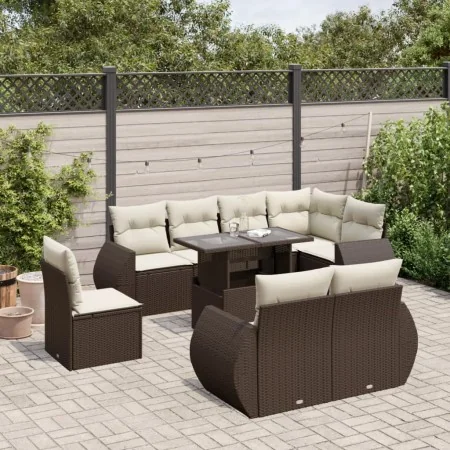 Set de sofás de jardín 9 pzas y cojines ratán sintético marrón by , Garden sets - Ref: Foro24-3268673, Price: 773,52 €, Disco...