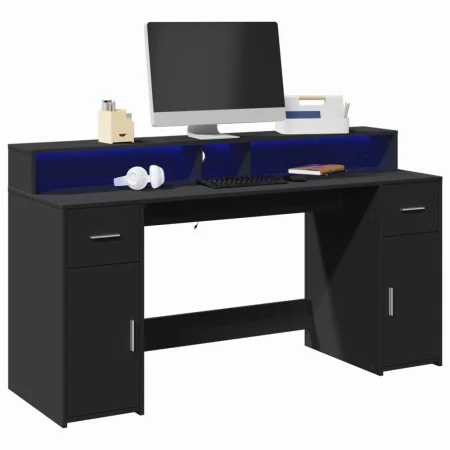 Escritorio con luz LED madera ingeniería negro 160x55x91 cm by , Desks - Ref: Foro24-3309430, Price: 229,89 €, Discount: %