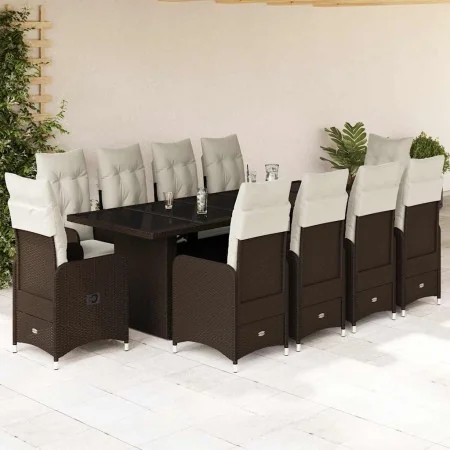 Set de mesa y sillas de jardín 11 pzs y cojines ratán PE marrón by , Garden sets - Ref: Foro24-3277285, Price: 1,00 €, Discou...