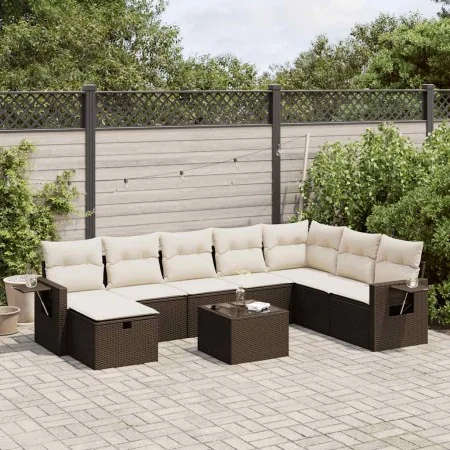 Set de sofás de jardín 9 pzas y cojines ratán sintético marrón by , Garden sets - Ref: Foro24-3325549, Price: 554,39 €, Disco...