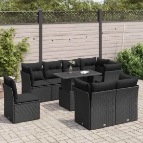 Set de sofás de jardín con cojines 9 pzas ratán sintético negro by , Garden sets - Ref: Foro24-3326176, Price: 637,73 €, Disc...